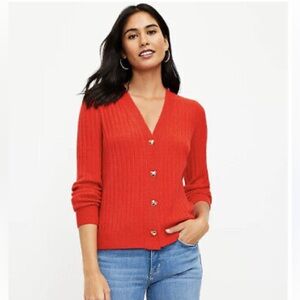 LOFT Heart Button V-Neck dark orange Cardigan